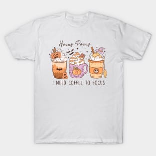 Retro Halloween Hocus Pocus I Need Coffee To Focus T-Shirt